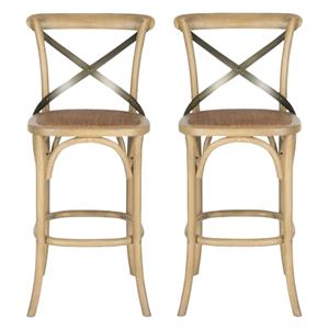 Home Square Oak Wood Barstool in Weathered Oak - Set of 2