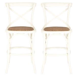 Home Square Oak Wood 24&quot Counterstool in Ivory - Set of 2