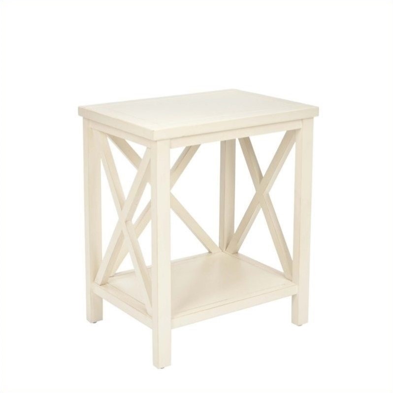 Home Square Poplar Wood Cross Back End Table in White - Set of 2