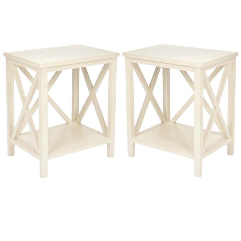 Home Square Poplar Wood Cross Back End Table in White - Set of 2