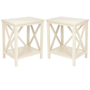 Home Square Poplar Wood Cross Back End Table in White - Set of 2