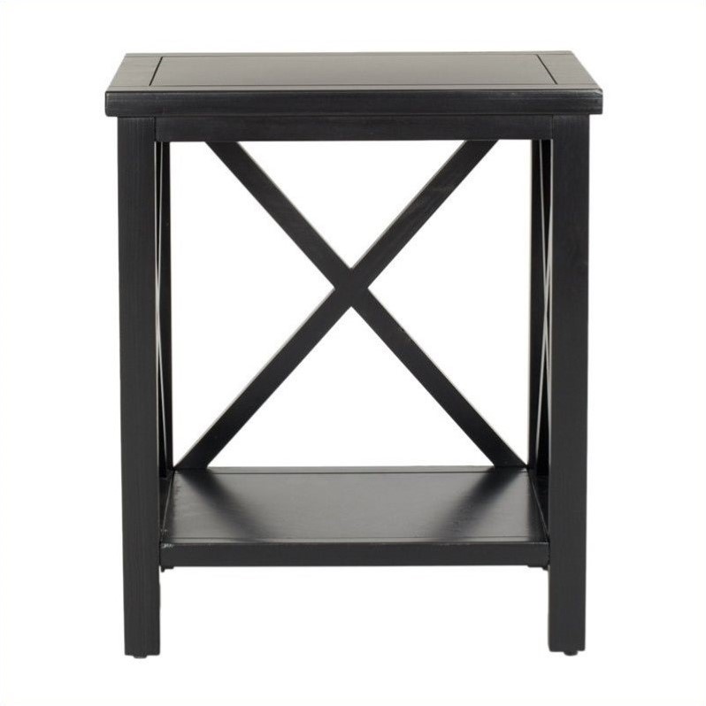 Home Square Poplar Wood End Table in Black - Set of 2