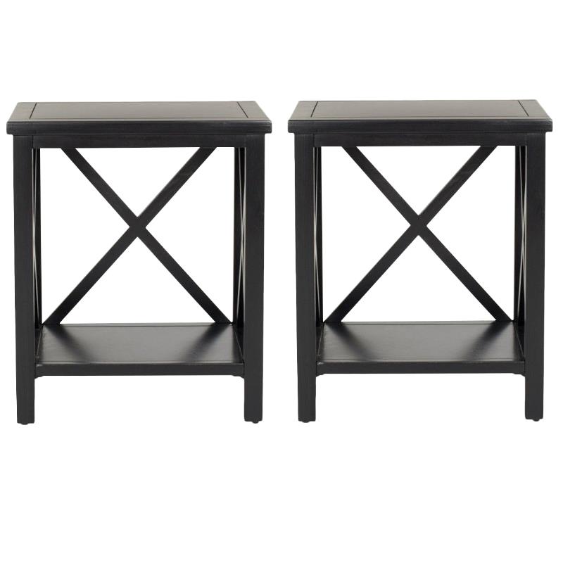 Home Square Poplar Wood End Table in Black - Set of 2