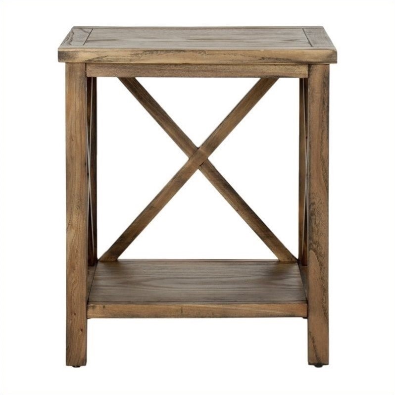 Home Square Poplar Wood End Table in Oak - Set of 2