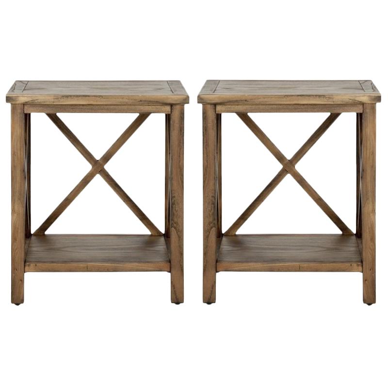 Home Square Poplar Wood End Table in Oak - Set of 2