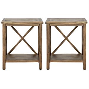 Home Square Poplar Wood End Table in Oak - Set of 2