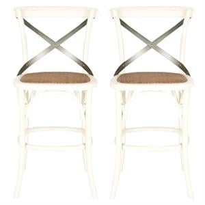 Home Square Oak Wood 24&quot Counterstool in Ivory - Set of 2