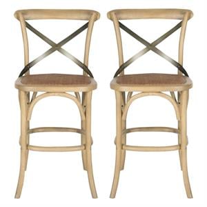 Home Square Oak Wood 24&quot Counterstool in Weathered Oak - Set of 2