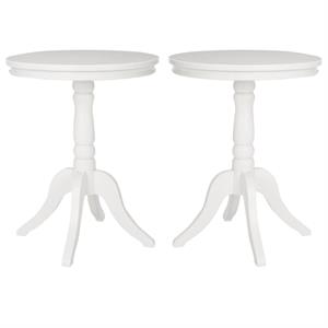 Home Square Pine Wood Side Table in White Finish - Set of 2