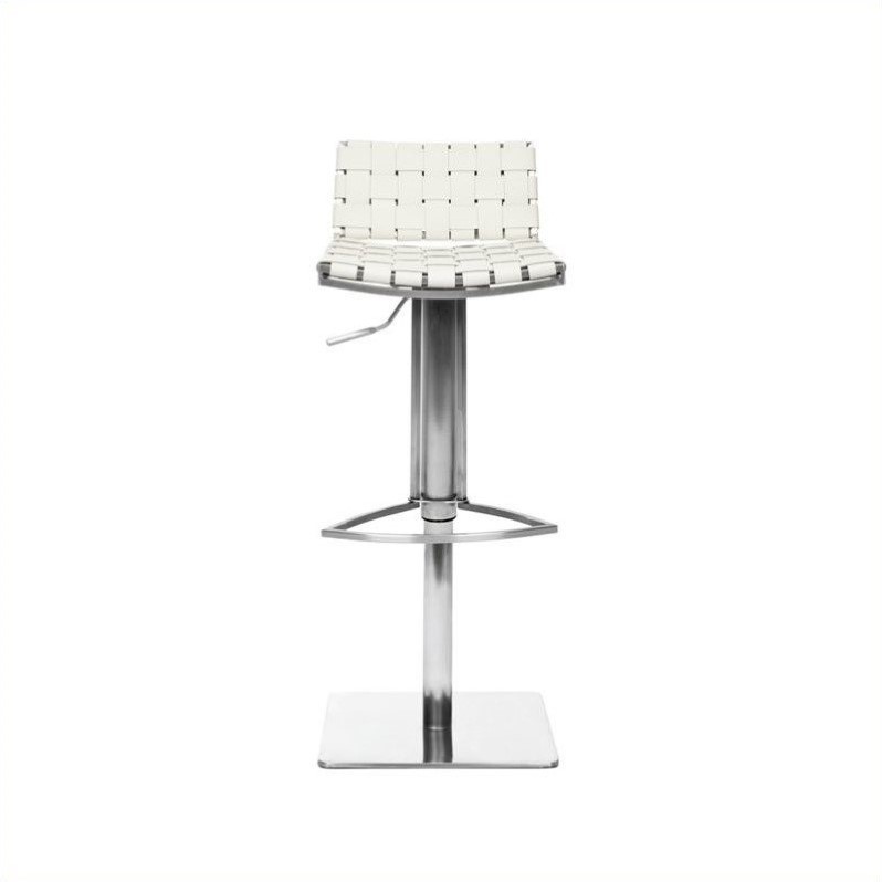 Home Square Leather Seat Steel Adjustable Bar Stool in Creme - Set of 2