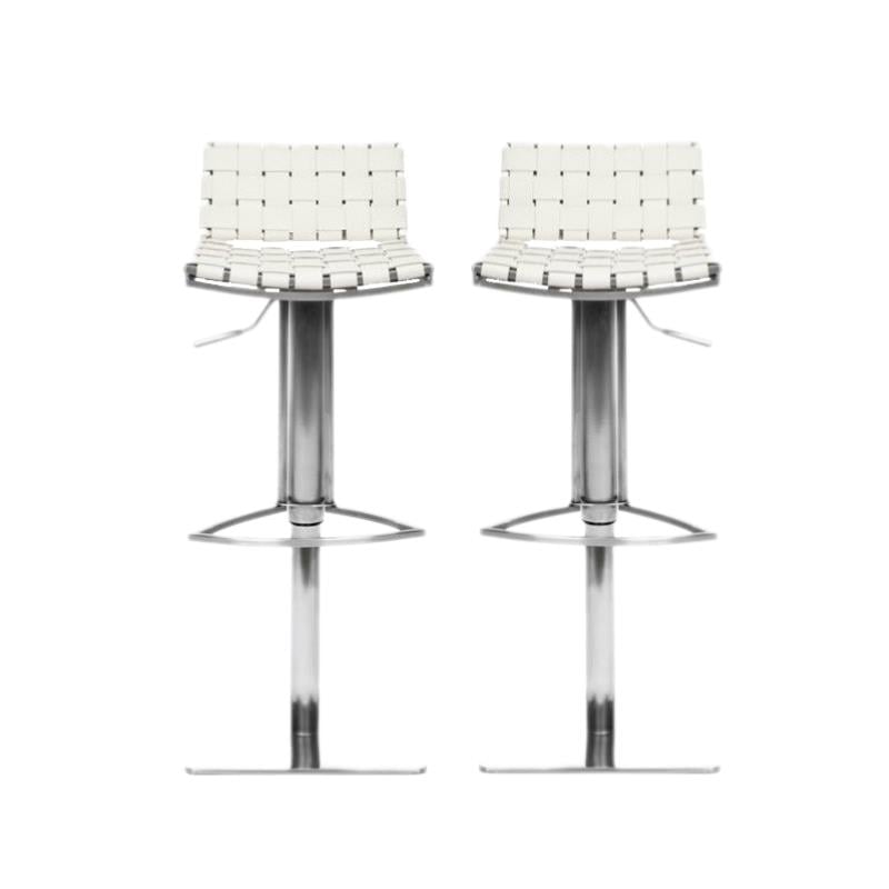 Home Square Leather Seat Steel Adjustable Bar Stool in Creme - Set of 2