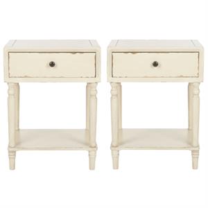 home square poplar wood night table in distressed vanilla - set of 2