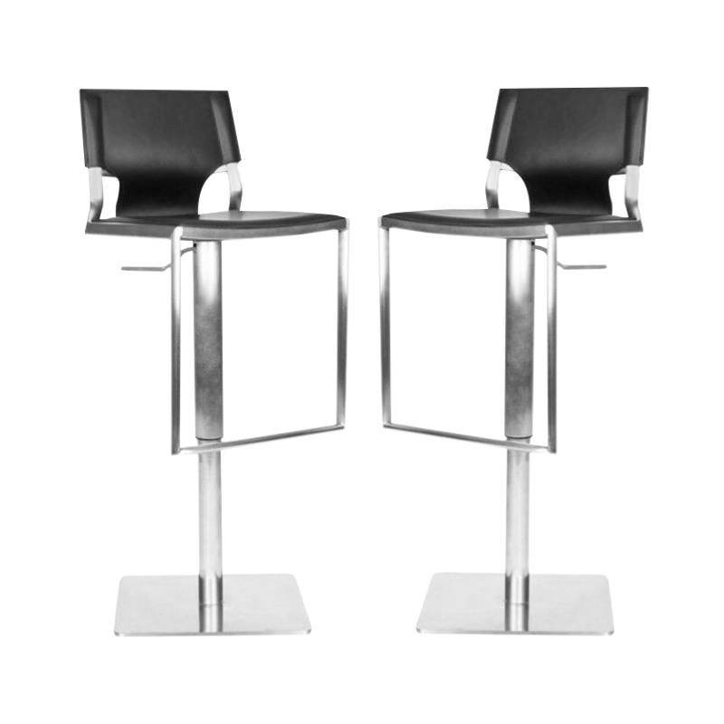 Home Square Leather Seat Steel Adjustable Bar Stool in Black - Set of 2