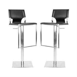 Home Square Leather Seat Steel Adjustable Bar Stool in Black - Set of 2