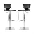 Home Square Leather Seat Steel Adjustable Bar Stool in Black - Set of 2