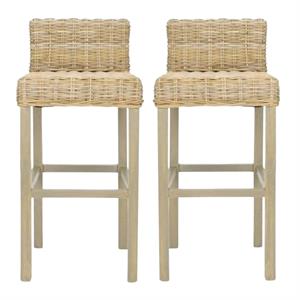 Home Square 29.5&quot Mango Wood Bar Stool in Beige - Set of 2