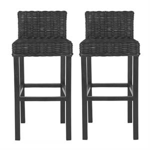 Home Square 29.5&quot Mango Wood Bar Stool in Black - Set of 2