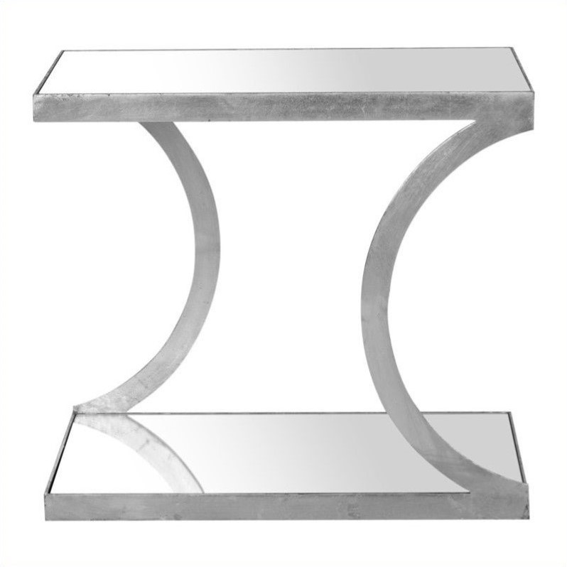 Home Square Iron and Mirror Accent Table in Silver - Set of 2