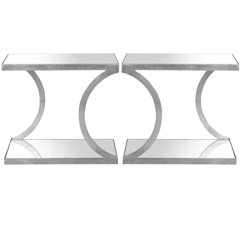 Home Square Iron and Mirror Accent Table in Silver - Set of 2