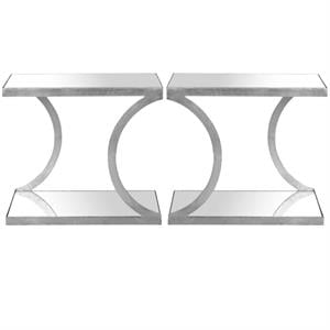 Home Square Iron and Mirror Accent Table in Silver - Set of 2