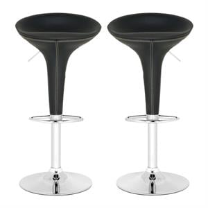 Home Square 22.2&quot-21.7&quot Chrome Steel Bar Stool in Black - Set of 2