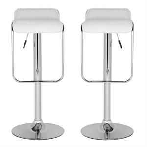 Home Square 22.8&quot-22.2&quot Chrome Steel Bar Stool in White - Set of 2