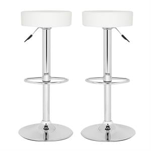 Home Square 25.6&quot-21.5&quot Chrome Steel Bar Stool in White - Set of 2