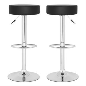 Home Square 25.6&quot-21.5&quot Chrome Steel Bar Stool in Black - Set of 2