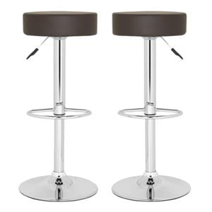 Home Square 25.6&quot-21.5&quot Chrome Steel Bar Stool in Brown - Set of 2