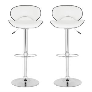 Home Square 24&quot-20.1&quot Chrome Steel Bar Stool in White - Set of 2