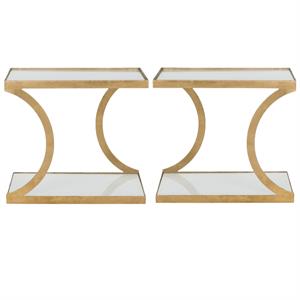 Home Square Iron and Glass Accent Table in Gold and White - Set of 2