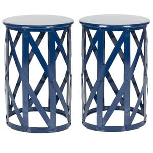 Home Square 20.7&quotH Bertram Iron Stool in Navy Finish - Set of 2