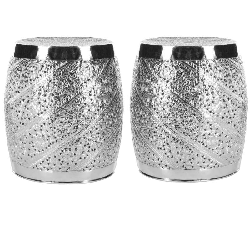 Home Square Aluminum Stool in Nickle Plated - Set of 2