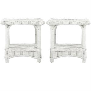 Home Square 20.3&quotH Rattan Side Table in White - Set of 2
