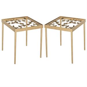 Home Square Butterfly Accent End Table in Gold and Clear - Set of 2