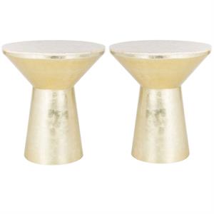 Home Square 20&quot Round Accent End Table in Pink Champagne and Gold - Set of 2