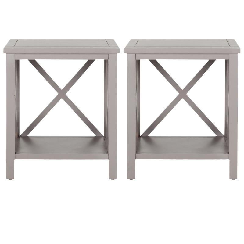 Home Square Poplar Wood End Table in Gray - Set of 2