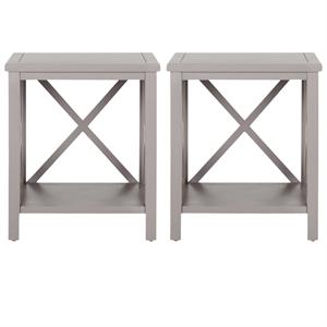 Home Square Poplar Wood End Table in Gray - Set of 2
