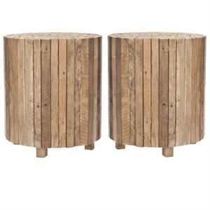 Home Square 19.5&quotH Teak Round End Table in Brown - Set of 2