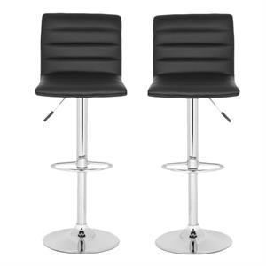 Home Square 22.8&quot-29.9&quot Chrome Steel Bar Stool in Black - Set of 2