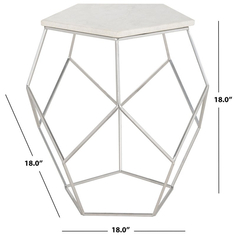 Home Square Abella Marble Top Accent End Table in Silver - Set of 2