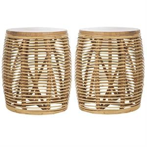 Home Square 18&quot Round Rattan Accent End Table in Natural - Set of 2