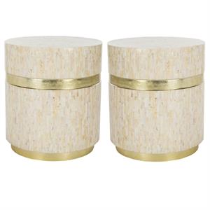Home Square 20&quot Round Accent End Table in Pink Champagne and Gold - Set of 2