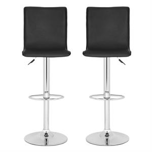 Home Square 22.2&quot-29.5&quot Chrome Steel Bar Stool in Black - Set of 2