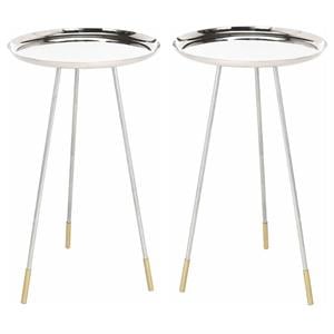 Home Square 16&quot Round Accent End Table in Polished Nickel and Gold - Set of 2