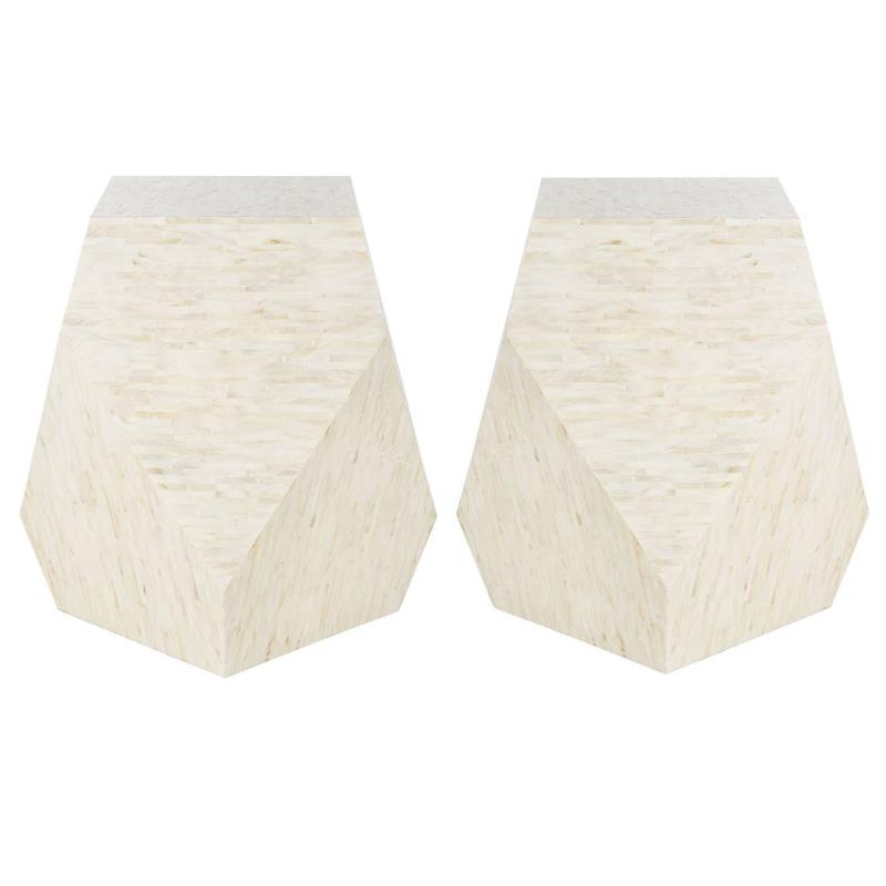 Home Square Accent End Table in Light Beige and Gold - Set of 2