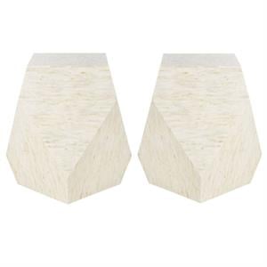 Home Square Accent End Table in Light Beige and Gold - Set of 2