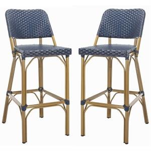 Home Square 20&quot Wicker Bar Stool in Navy and Gold - Set of 2