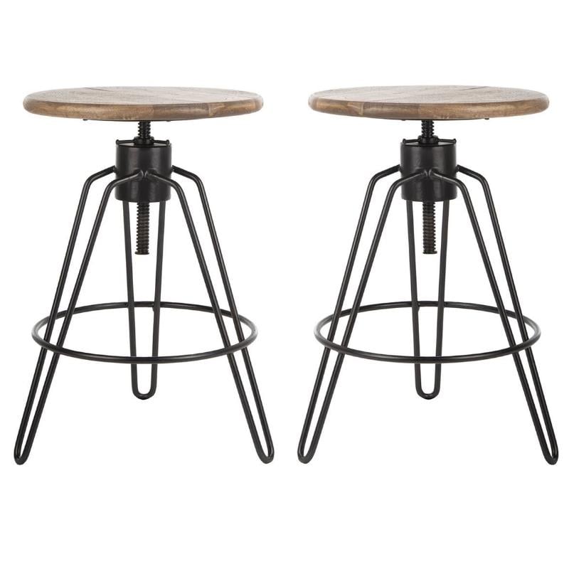 Home Square Adjustable Swivel Counter Stool in Natural Honey - Set of 2