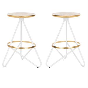 Home Square 24&quot Counter Stool in Gold and White - Set of 2